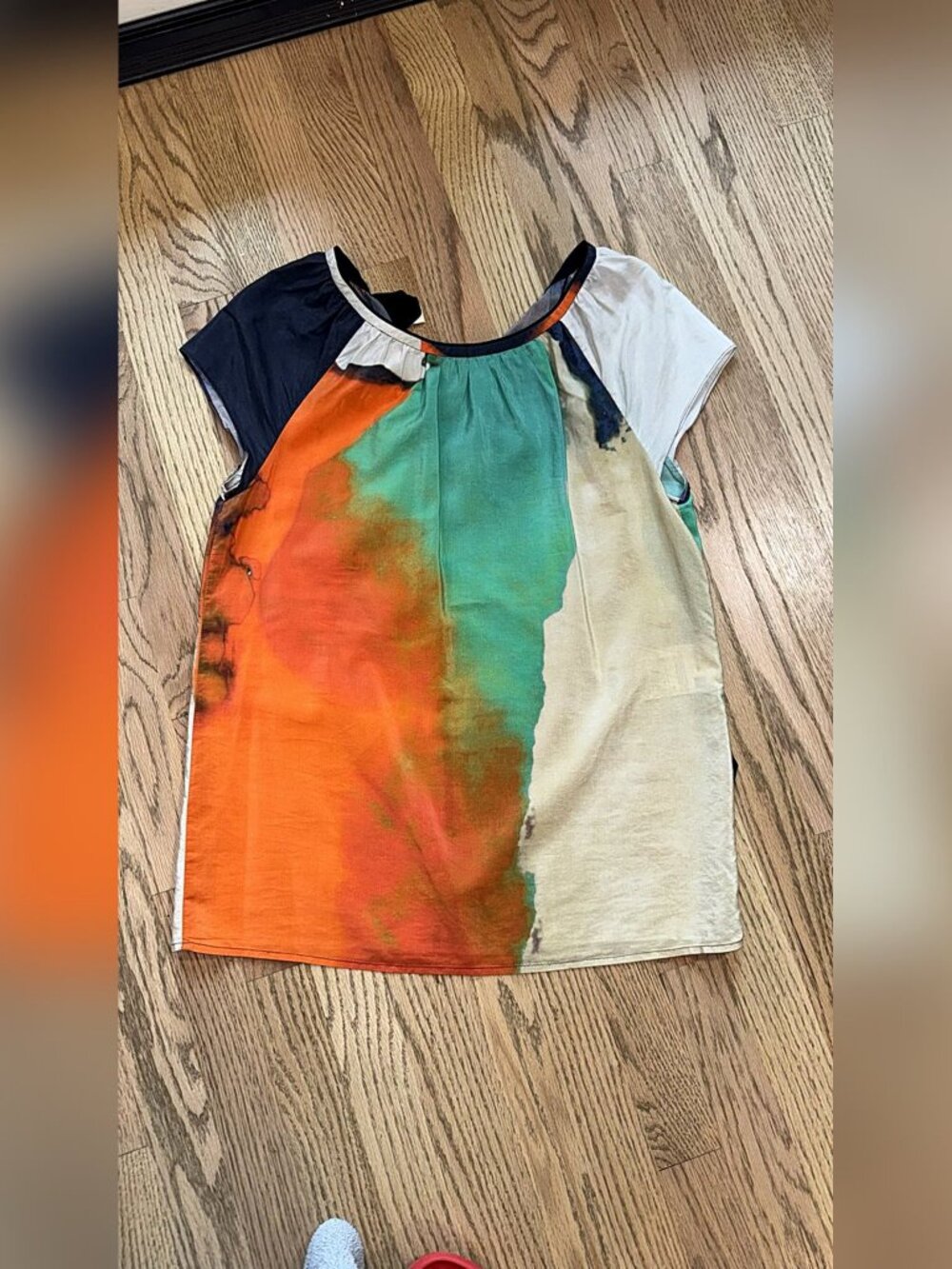 BOSS Orange Hugo Boss Watercolor Print Cap Sleeve Blouse Keyhole Back
